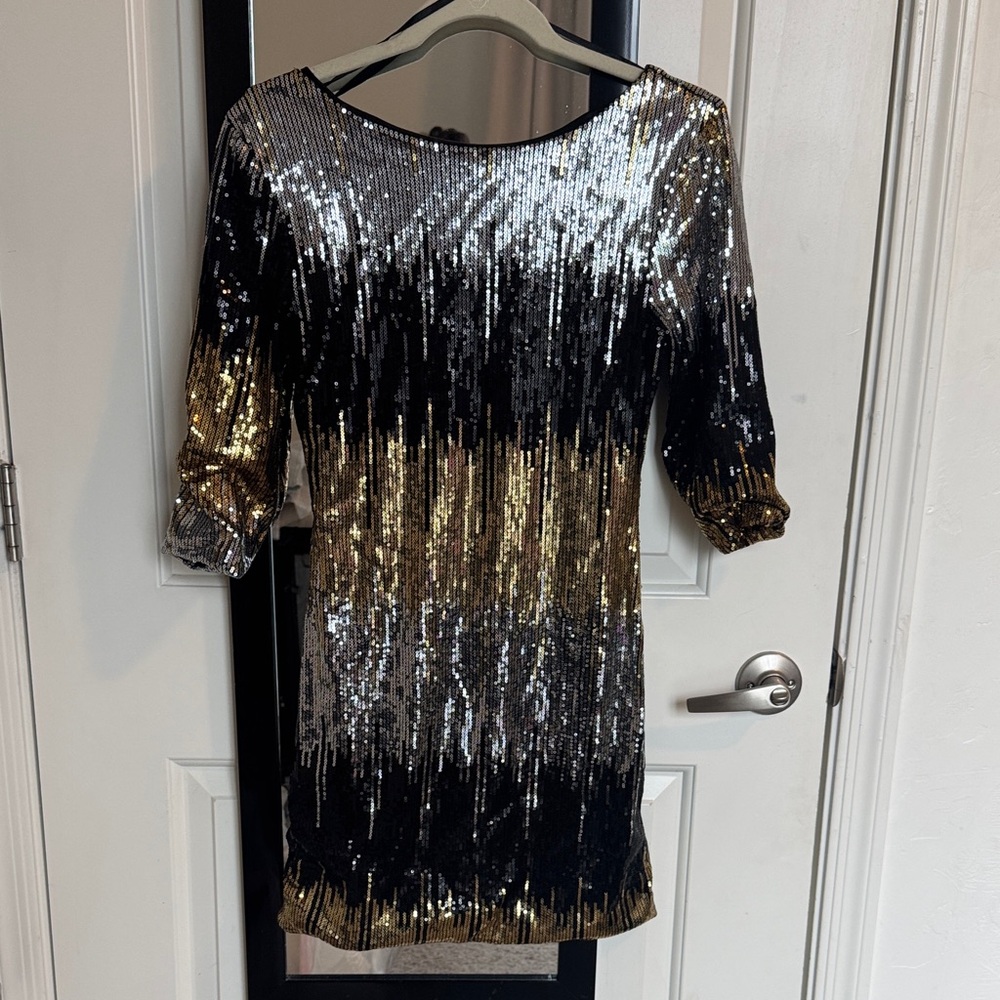 As U Wish Black and Gold Sequin Dress